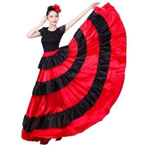Dance Skirt Swing Flamenco Costume Red Black Women Size M/L
